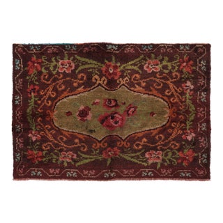 Vintage Tulu Rug in Brown With Polychromatic Floral Medallion - Rug & Kilim For Sale