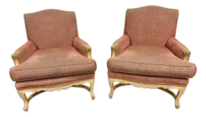 Vintage French Country Louis XV Style Bergere Chairs - Pair