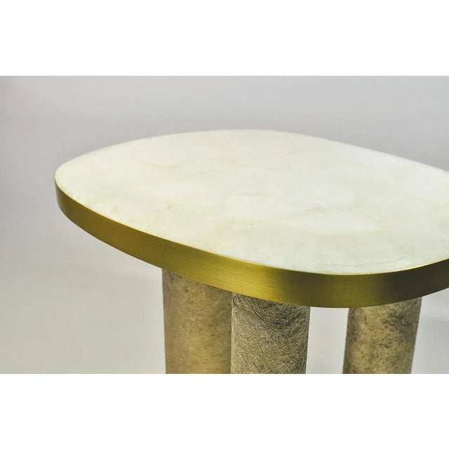 Side Table in White Rock Crystal and Brass by François-Xavier Turrou for Ginger Brown For Sale - Image 4 of 5