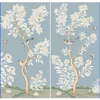 A Pair of Unframed Hand-Painted Custom Chinoiserie Wallpaper For Sale