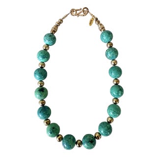 African Turquoise Beaded Necklace With Gold Town Spacers Designed by Matthew Izzo For Sale