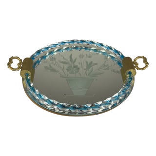 Vintage Venetian Glass Mirror Tray, Italy, 1950s For Sale