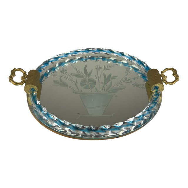 Vintage Venetian Glass Mirror Tray, Italy, 1950s For Sale