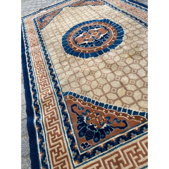 Textile Mid-Century Distressed Chinese Rug, 1940s For Sale - Image 7 of 18