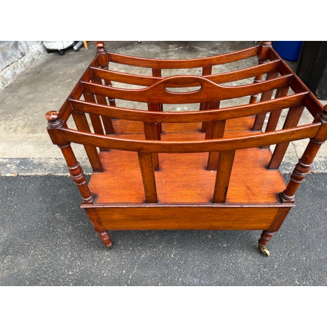 VTG Georgian Style Mahogany Canterbury Magazine Rack W/ Drawer & Brass Casters For Sale In New York - Image 6 of 12