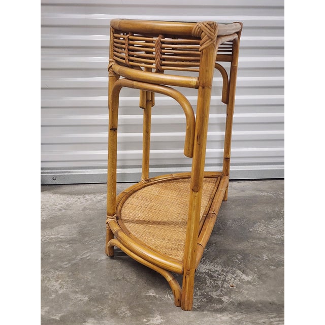 Demi-Lune Franco Albini Style Bamboo & Rattan Console Table For Sale In New York - Image 6 of 12