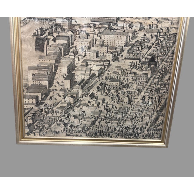Street Art Vintage Framed Bird’s Eye View City Lithograph Print Panoramic Map Architectural For Sale - Image 3 of 8
