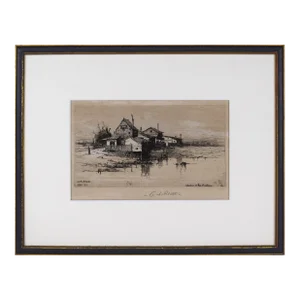 19th Century New York Etching "Shanties on the Harlem" by Charles Adams Platt