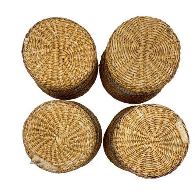 Antique Woven Brown Wicker Cup Holders 1920s For Sale - Image 4 of 10