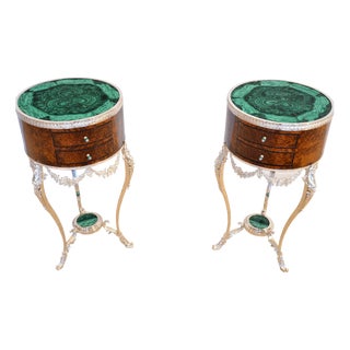Antique French Malachite and Silvered Bronze Occasional Tables, 20th Century, Set of 2 For Sale