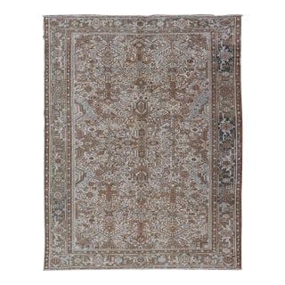 Vintage Hand-Knotted Heriz Rug With Sub-Geometric Design in Natural Tones 8'1 X 11'1 For Sale