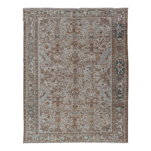 Vintage Hand-Knotted Heriz Rug With Sub-Geometric Design in Natural Tones 8'1 X 11'11