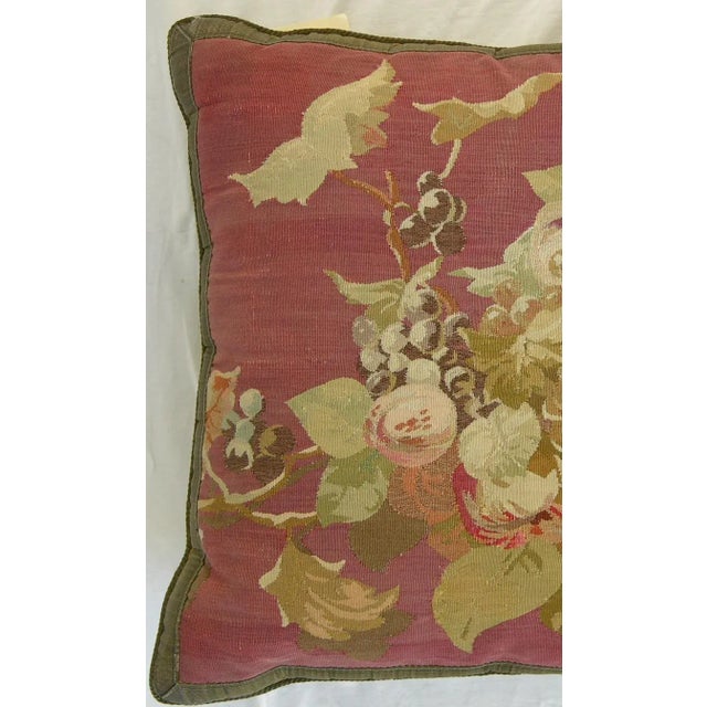 Brick Red Circa 18th Century Antique French Aubusson Tapestry Pillow For Sale - Image 8 of 9