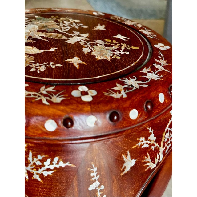 Shell Pair Chinese Rosewood Mother Pearl Inlaid Garden Seat Stools For Sale - Image 7 of 12