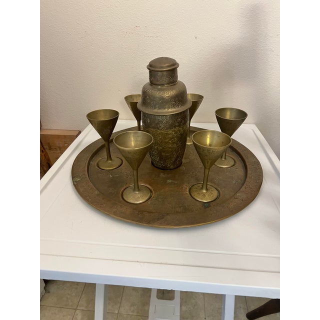 1930s Vintage Cocktail Shaker Set Brass Liquor Set For Sale - Image 4 of 8