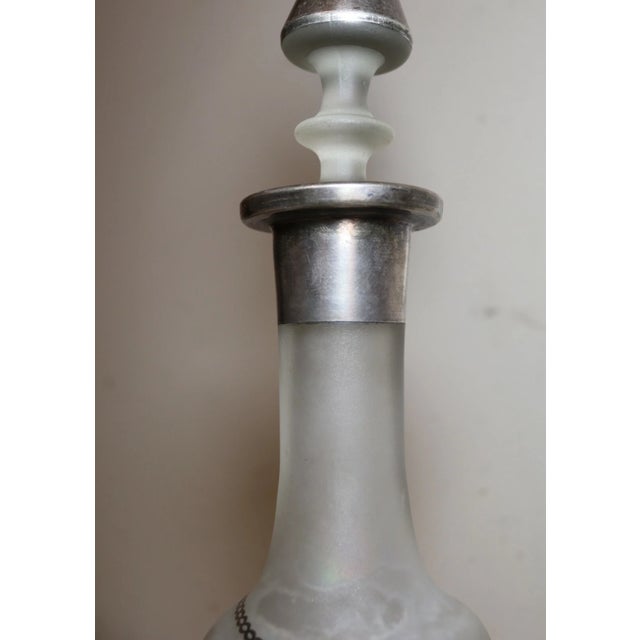 Silver Antique Sterling Silver Overlay Frosted Glass Liquor Wine Claret Decanter Bottle For Sale - Image 8 of 10