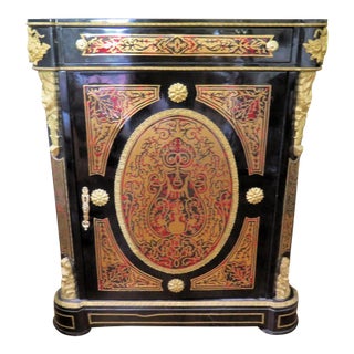 Mid 19th Century Napoléon LLL Boulle Marquetry Cabinet Featuring Tortoiseshell Inlay and Ornate Gilt Brass Mounts For Sale