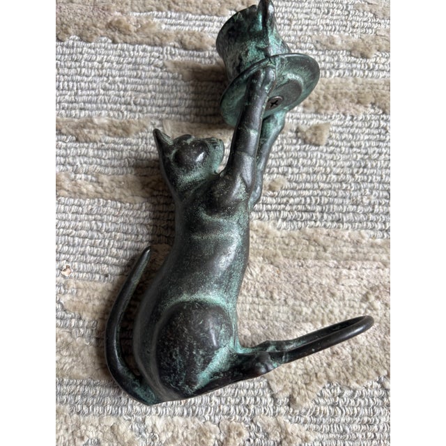 Metal Bronze Cat Candlestick, Circa 1940's For Sale - Image 7 of 10