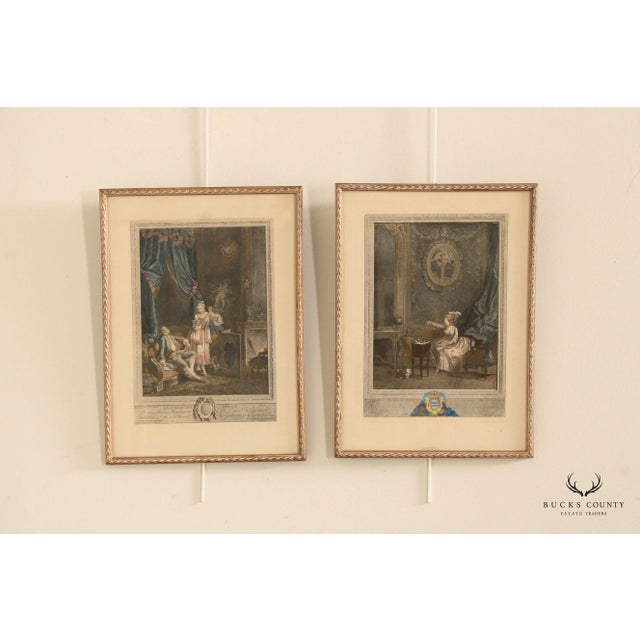 Antique 18th Century Rococo Style Pair of Hand-Colored Engravings After Nicolas de Launay (French, 1739-1792), 'La...
