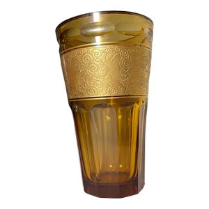 High Quality Antique Ornate Moser Karlsbad Orange Amber Brass Crystal Glass Vase