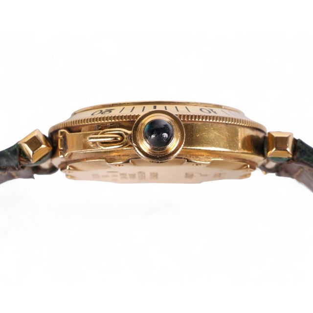 Cartier 1990s Cartier Pasha 1035 Automatic Watch 18k Gold Ivory Dial Alligator Strap 35mm For Sale - Image 4 of 10