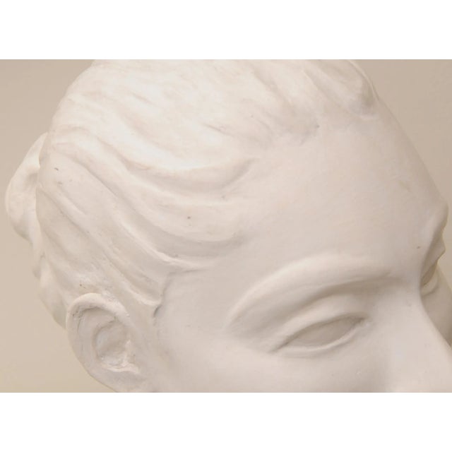 Vintage Plaster of Paris Female Head Bust Sculpture on Black Wood Base, Restored, Italy, 1960's For Sale - Image 9 of 10