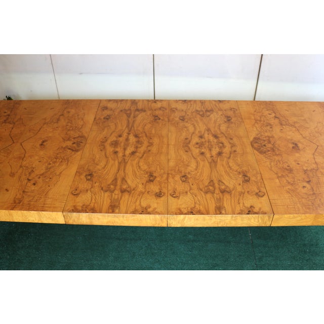1960’s Milo Baughman Style Mid Century Burlwood Expanding Dining Table With 2 Leaves For Sale - Image 12 of 16