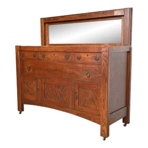 Stickley Brothers Style Antique Mission Oak Arts & Crafts Sideboard or Bar Cabinet, Circa 1900