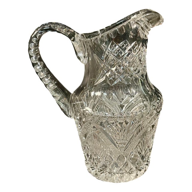 American Brilliant Period ABP Cut Crystal Pitcher, 1910s For Sale