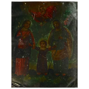 19th Century Mexican Folk Art Retablo on Metal of the Holy Family