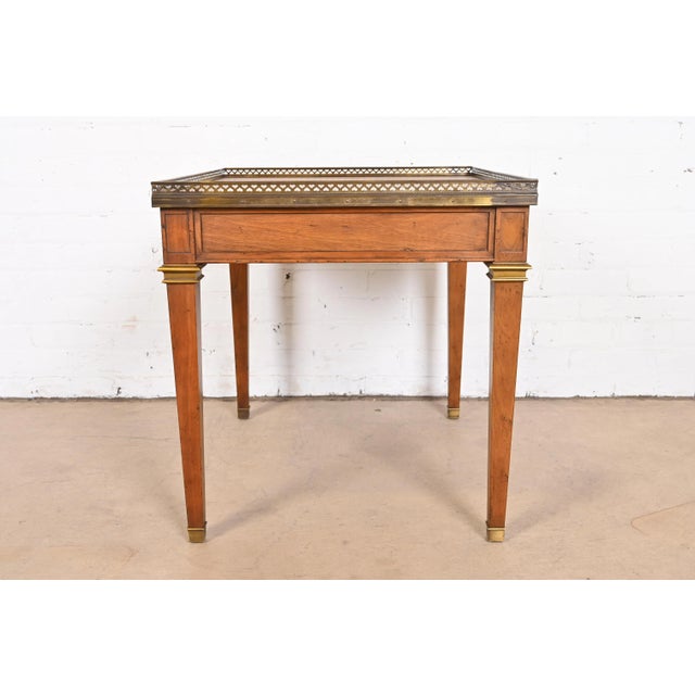 Baker Furniture French Regency Louis XVI Walnut, Burl Wood, and Brass Tea Table For Sale - Image 10 of 11