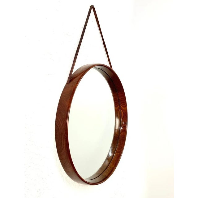 1960s Swedish Teak and Leather Wall Mirror by Uno & Östen Kristiansson for Luxus Vittsjö, 1960s For Sale - Image 5 of 15