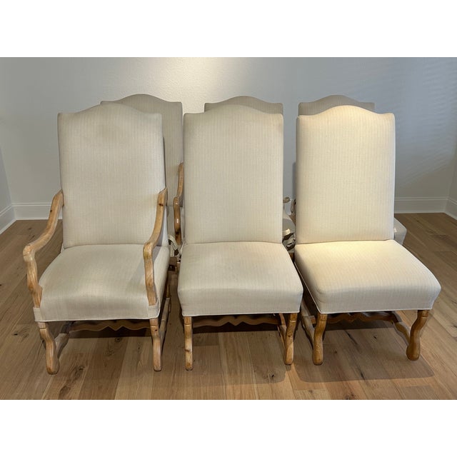 Set of 6 Cream Colored Upholstered Dining Chairs -2 Arm Chairs - Arm Height Noted is at Front of Chair Arm -4 Armless Side...