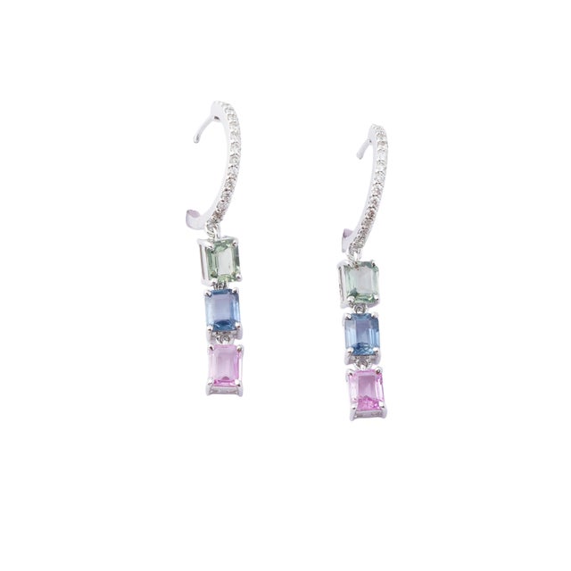 Natural multi sapphire 2.54cts & diamond 0.26cts earring in 14k gold For Sale - Image 10 of 18