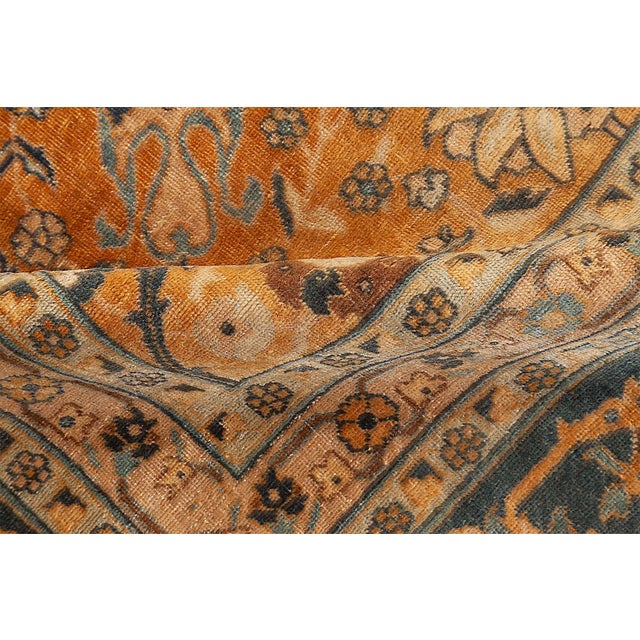 Persian Authentic 1900s Persian Tabriz Blue, Yellow Handmade Wool Rug For Sale - Image 3 of 6