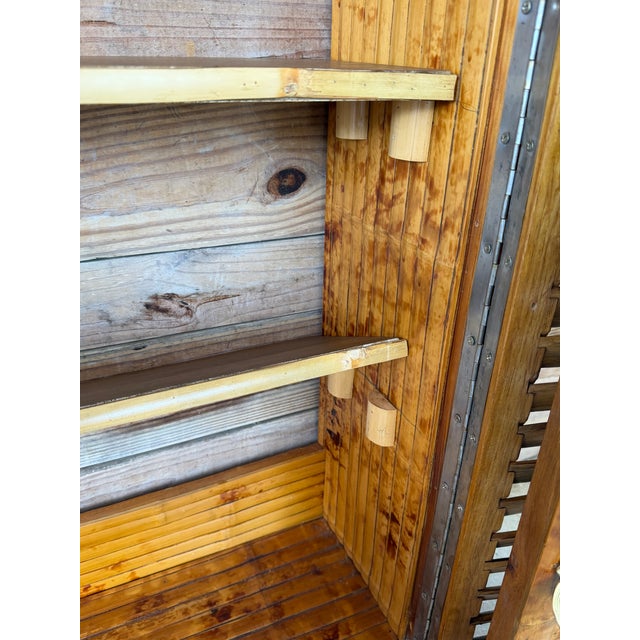 Vintage Bamboo Wall-Mounted Bar Cabinet With Accordion Doors & Mermaid Handles For Sale - Image 9 of 12