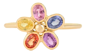 14k Yellow Gold Pride Rainbow Sapphire Flower Ring Size 7