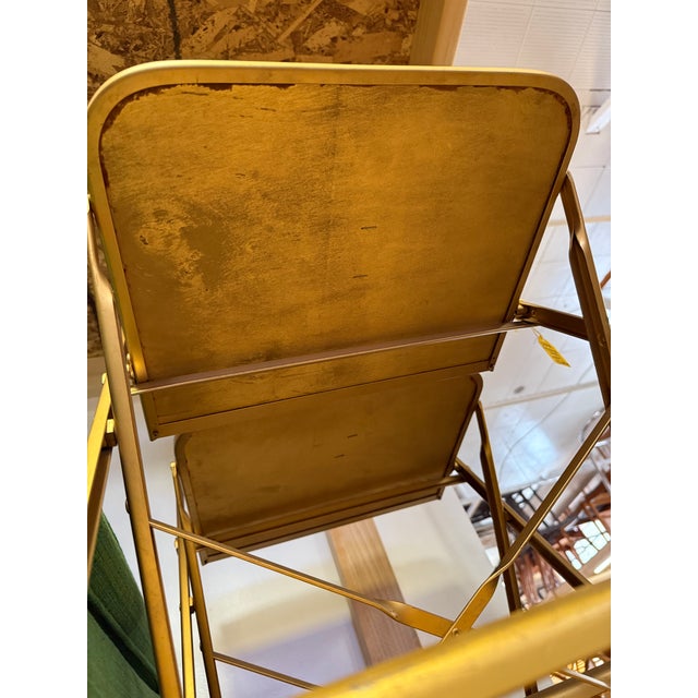 Pair of Vintage Gold Velvet Folding Bridge Chairs For Sale - Image 10 of 11