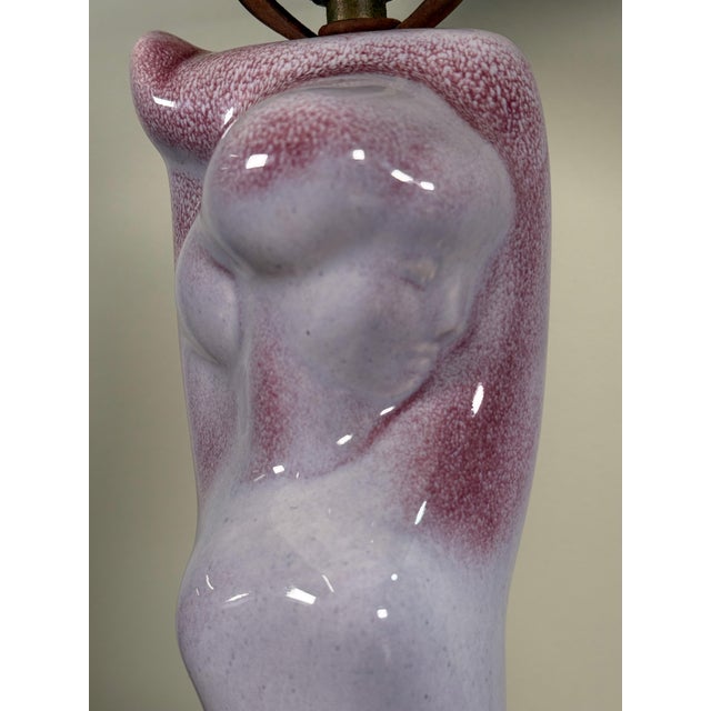 Mid 20th Century Mid Century Yasha Heifetz Female Nude Ceramic Table Lamp With Pressed Flower Shade For Sale - Image 5 of 12