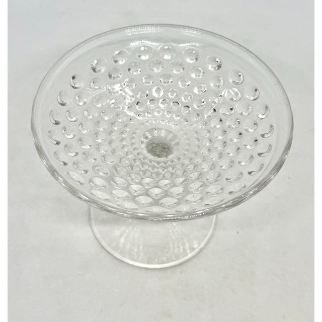 1930’s Duncan & Miller Clear Pressed Glass Pedestal 3 3/4” Compote Bowl Hobnail Thousand Eye Pattern For Sale - Image 4 of 12