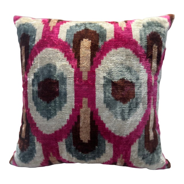 Handmade Turkish Silk Velvet Pillow 16x16 | Pink Multi-Colored For Sale