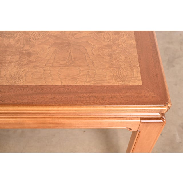 Wood Henredon Mid-Century Hollywood Regency Mahogany and Burl Wood Extension Dining Table, Newly Refinished For Sale - Image 7 of 12