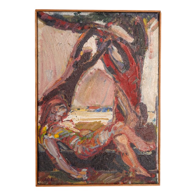 People Resting by a Tree, 1983, Oil on Canvas For Sale