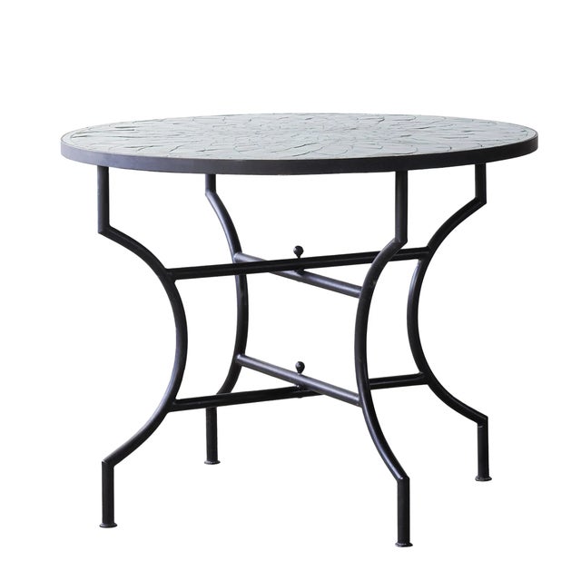 2020s Matthew Izzo Home Moroccan Zellige Tamegroute Green Tile and Iron X Base 40" Round Bistro Table For Sale - Image 5 of 5