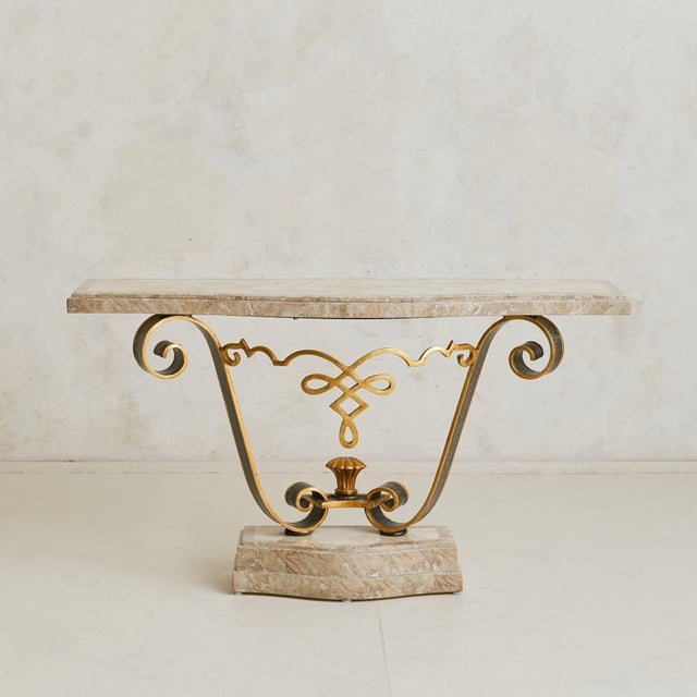 Tessellated Marble + Gilt Metal Console Table, Late 20th Century For Sale - Image 4 of 11