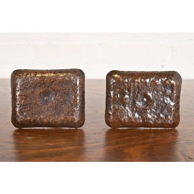 Roycroft Style Arts & Crafts Hammered Copper Handled Candlesticks, Pair For Sale - Image 9 of 11