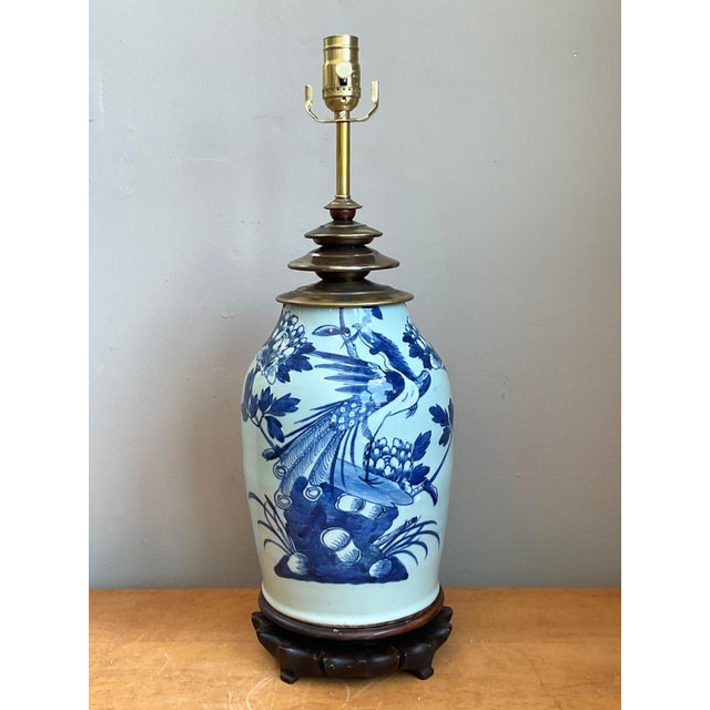 Mid-Century Modern Vintage Blue and White Ceramic Table Lamp For Sale - Image 3 of 14