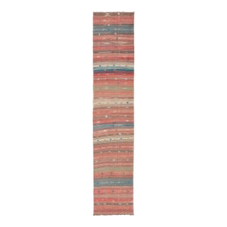 Multicolor Striped Vintage Turkish Kilim Runner With Coral Blue Tones For Sale