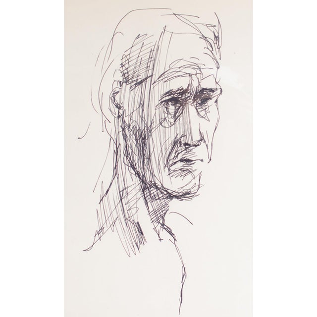 An ink portrait drawing by the American artist James L. Bruch (1942-2023). This abstract drawing depicts a slender and...