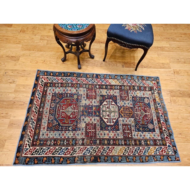 Antique Caucasian Shirvan Area Rug, Handwoven Wool, Geometric Medallion, 3' x 5' For Sale In Chicago - Image 6 of 17
